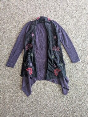 Peruvian Link Alpaca Embroidered Open-Front Cardigan Sweater Size Large Purple